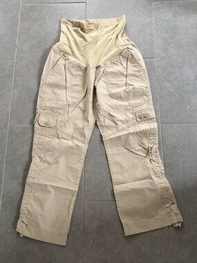 Womens Maternity Full Panel Khaki Cargo Pant